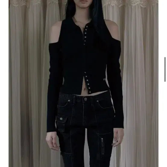 [BUNJANG] Bohem Seo Bohemian Shoulder Hole Hook Cardigan Black / 보헴서 보헤미안서웅 숄더 홀 후크 가디건 블랙