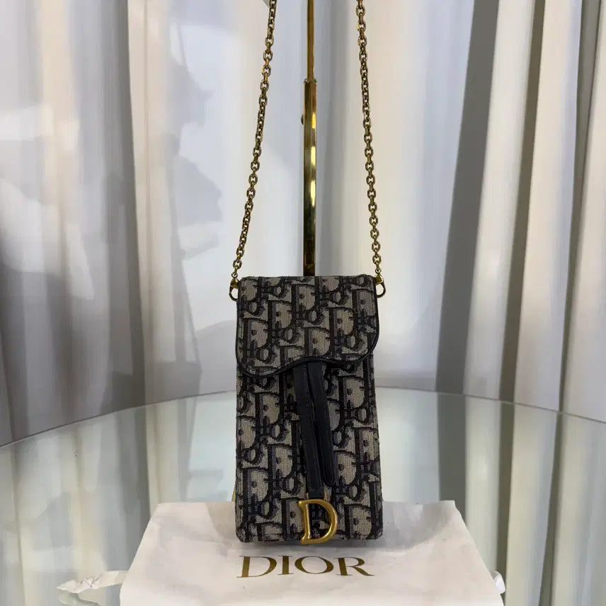 [BUNJANG] Dior Oblique Saddle Vertical Chain Crossbody Bag / 디올 오블리크 새들 버티컬 체인 크로스백