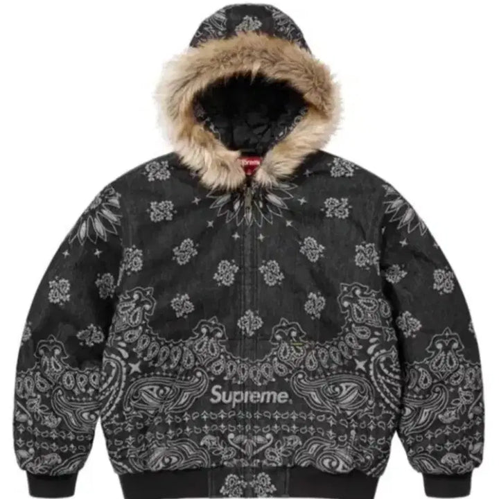 [BUNJANG] Supreme Bandana Jacquard Denim Work Jacket - Black XL / 슈프림 반다나 자카드 데님 후드 워크 자켓 블랙 XL사이즈