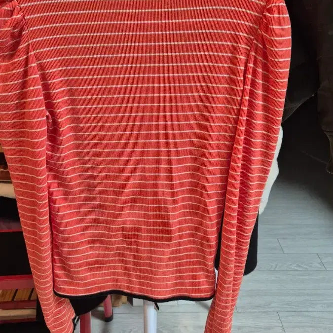 [BUNJANG] Orange Striped Long Sleeve Tee / 스트라이프 오렌지색 긴팔티