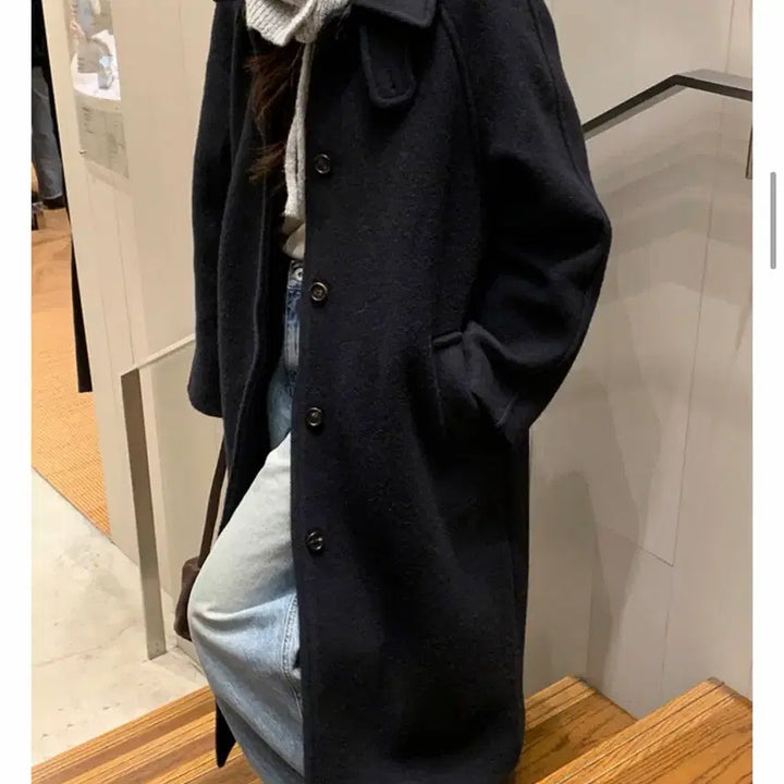 [BUNJANG] Alpaca Boucle Coat - Navy / 알파카 부클 코트 네이비