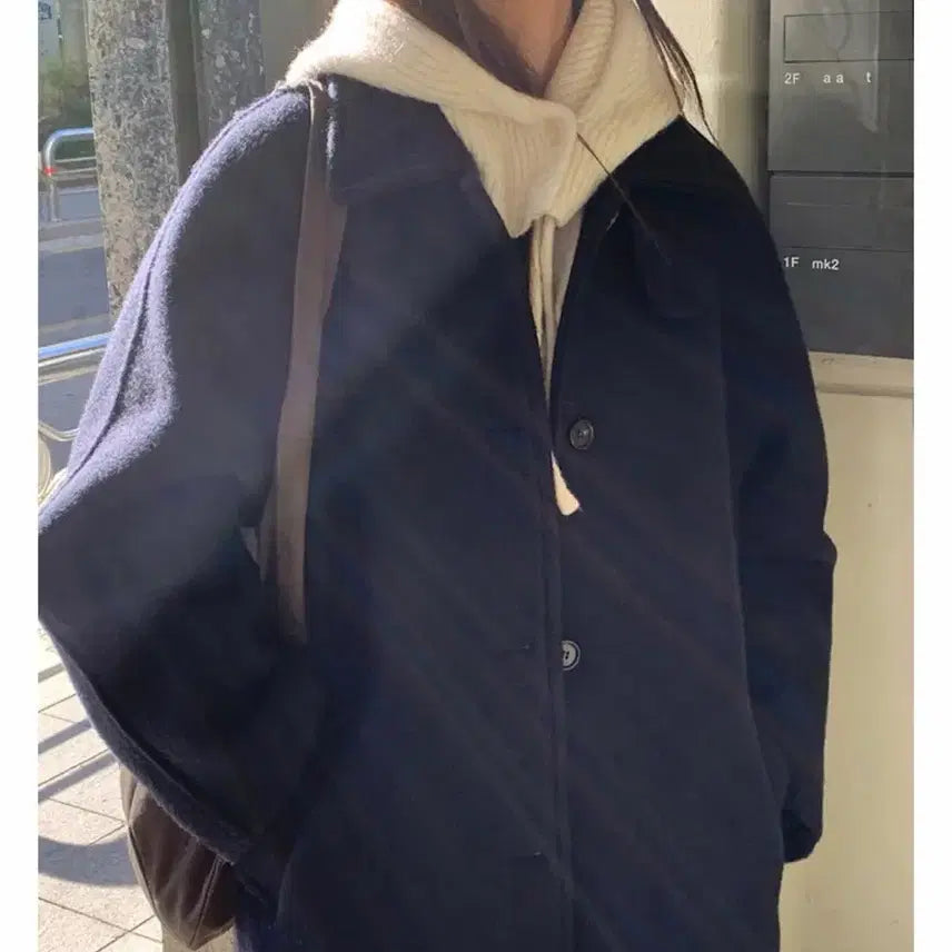 [BUNJANG] Alpaca Boucle Coat - Navy / 알파카 부클 코트 네이비
