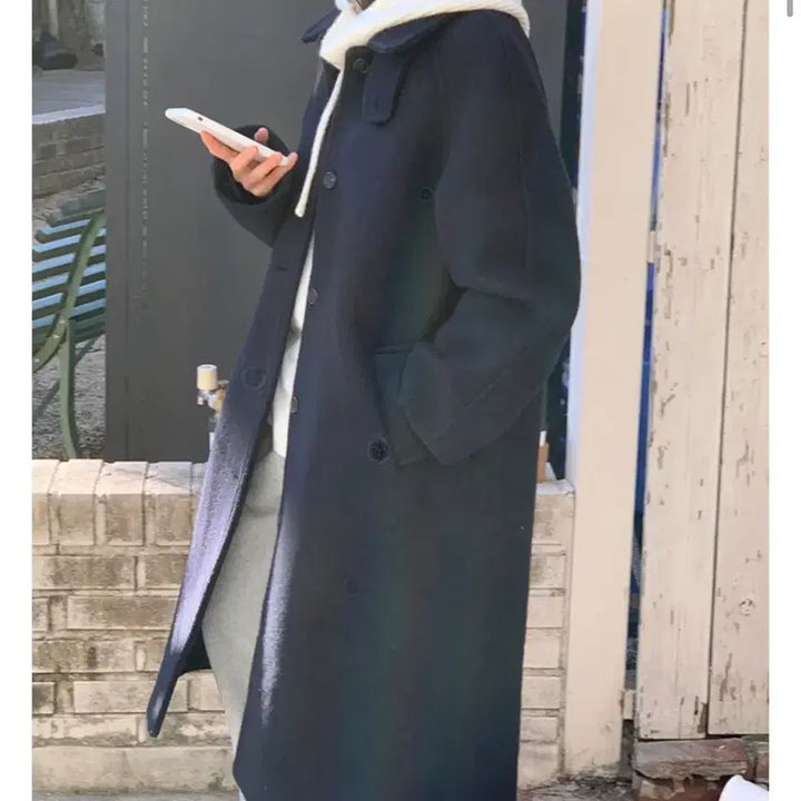 [BUNJANG] Alpaca Boucle Coat - Navy / 알파카 부클 코트 네이비