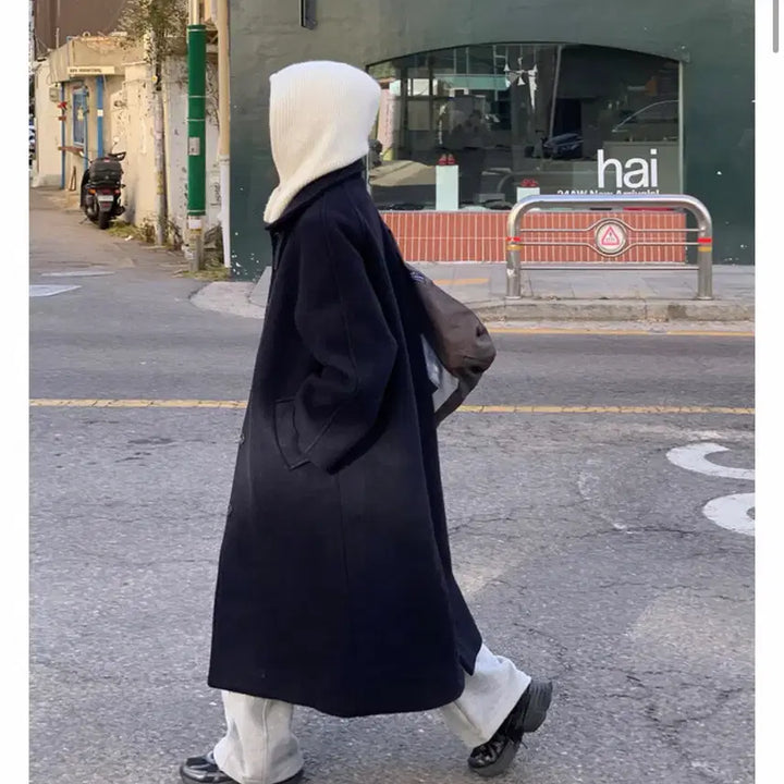 [BUNJANG] Alpaca Boucle Coat - Navy / 알파카 부클 코트 네이비