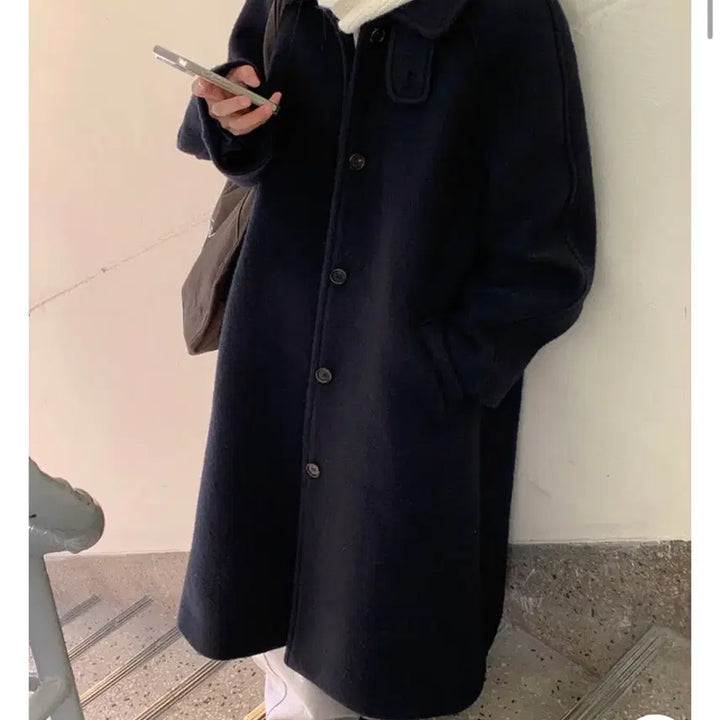 [BUNJANG] Alpaca Boucle Coat - Navy / 알파카 부클 코트 네이비