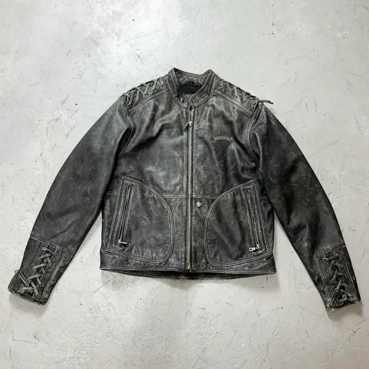 [BUNJANG] Harley Davidson Distressed Leather Corset Jacket / [L] 00's 할리데이비슨 코르셋 디스 레더 자켓 크롭 레더 자켓