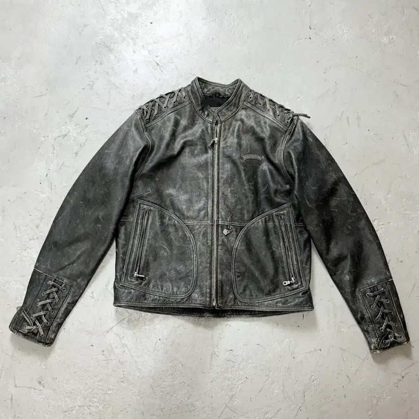 [BUNJANG] Harley Davidson Distressed Leather Corset Jacket / [L] 00's 할리데이비슨 코르셋 디스 레더 자켓 크롭 레더 자켓