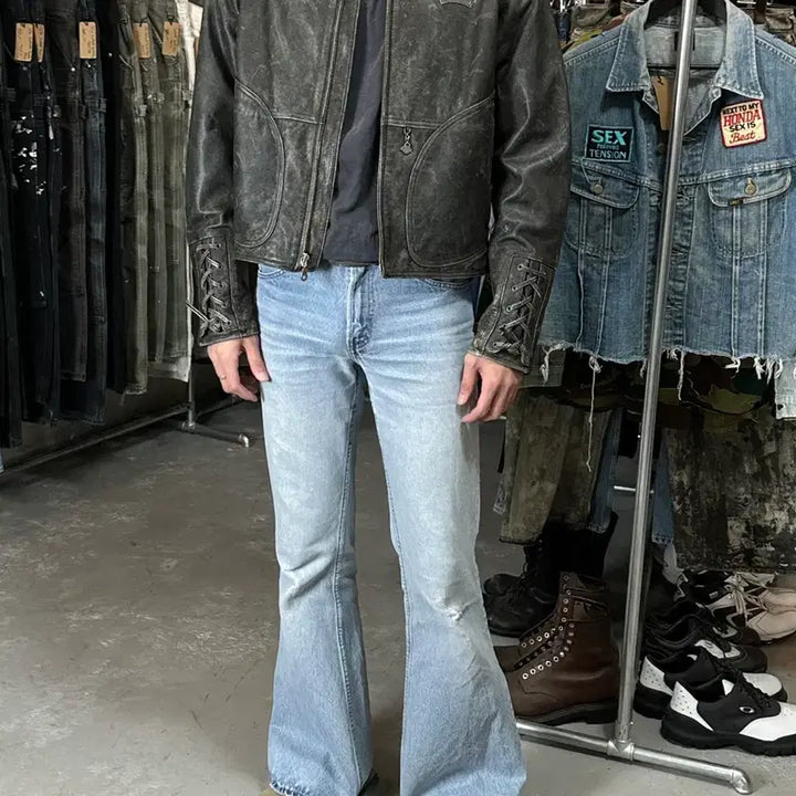 [BUNJANG] Harley Davidson Distressed Leather Corset Jacket / [L] 00's 할리데이비슨 코르셋 디스 레더 자켓 크롭 레더 자켓