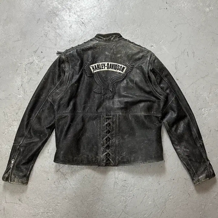[BUNJANG] Harley Davidson Distressed Leather Corset Jacket / [L] 00's 할리데이비슨 코르셋 디스 레더 자켓 크롭 레더 자켓