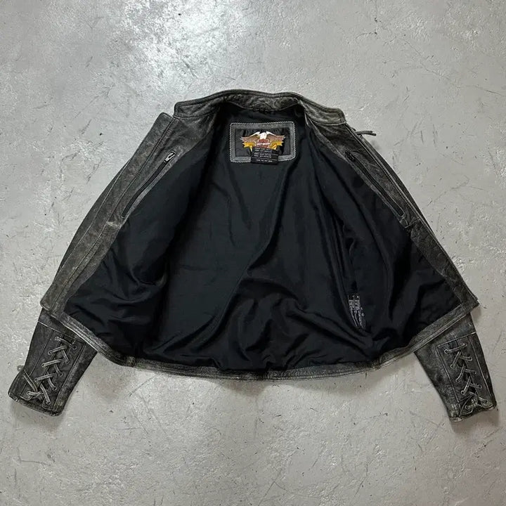[BUNJANG] Harley Davidson Distressed Leather Corset Jacket / [L] 00's 할리데이비슨 코르셋 디스 레더 자켓 크롭 레더 자켓