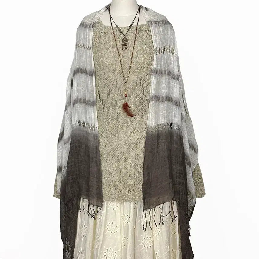 [BUNJANG] Vintage Gradation Fringe Scarf / 일본빈티지 그라데이션 펀칭태슬프린지 머플러목도리 모리걸하구미룩갸루y2k