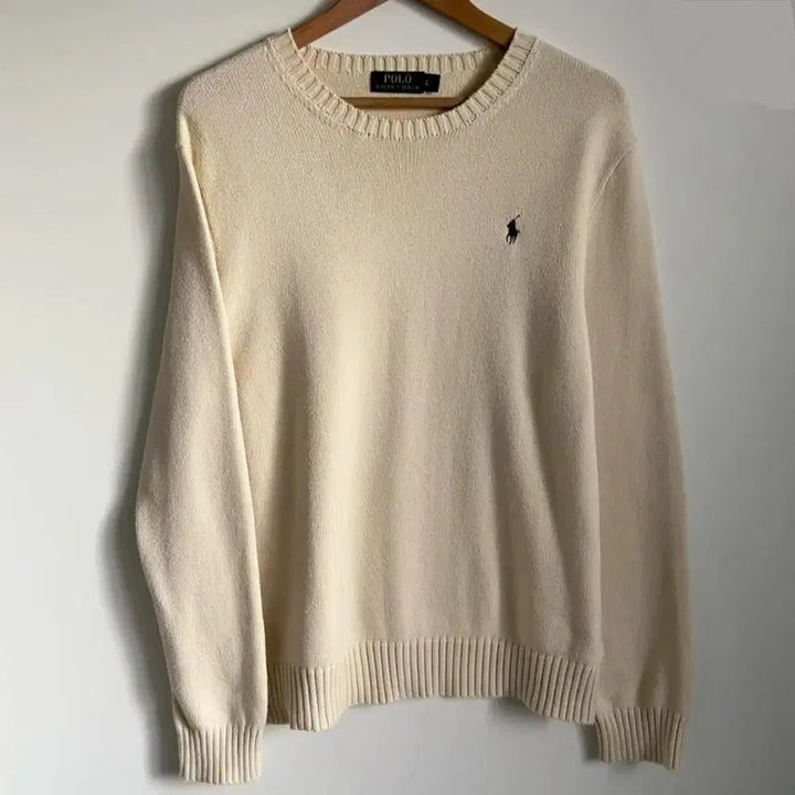[BUNJANG] Polo Ivory Round Neck Cotton Knit L / 폴로 아이보리 라운드넥 코튼 니트 L