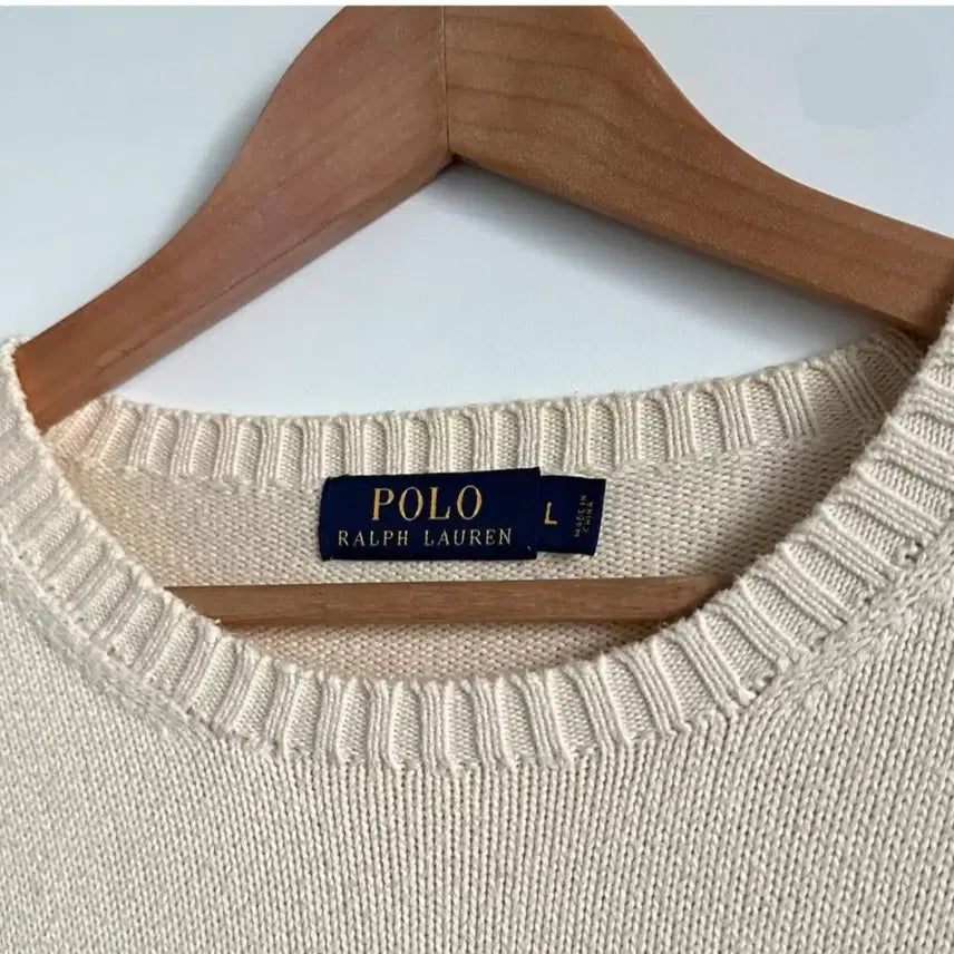 [BUNJANG] Polo Ivory Round Neck Cotton Knit L / 폴로 아이보리 라운드넥 코튼 니트 L