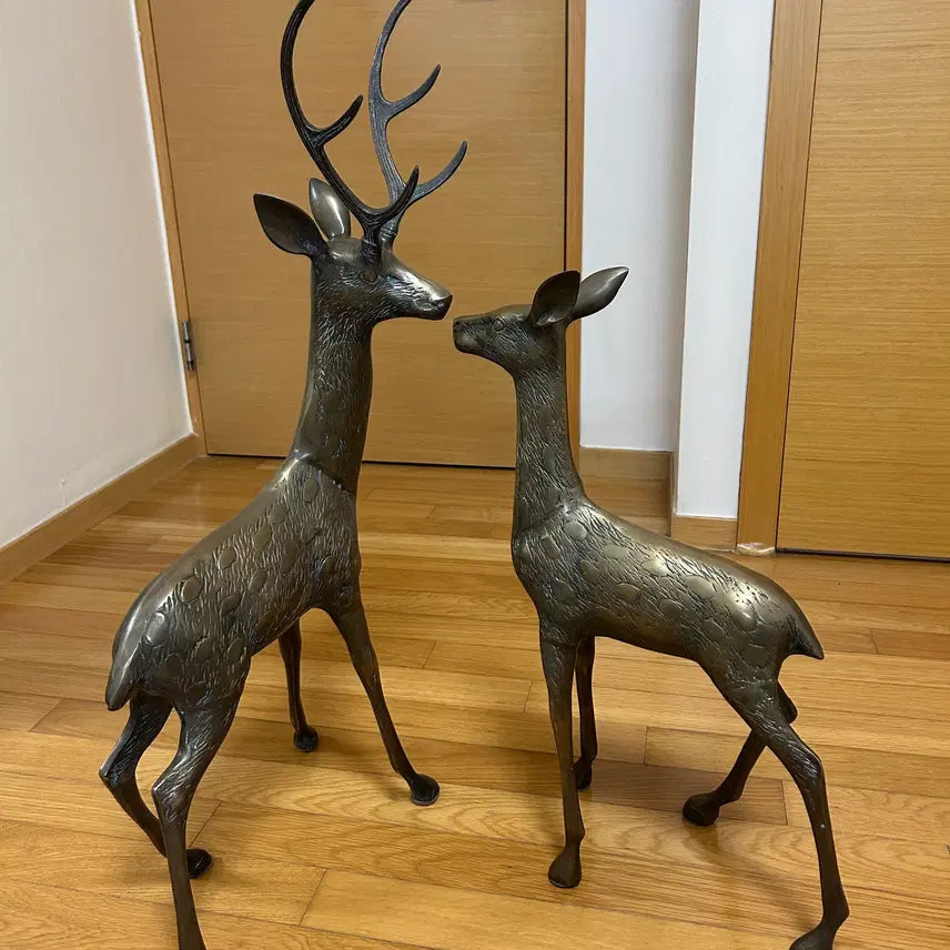 [BUNJANG] Bronze Deer Sculpture Pair / 동 브론즈  사슴 1쌍 조각상