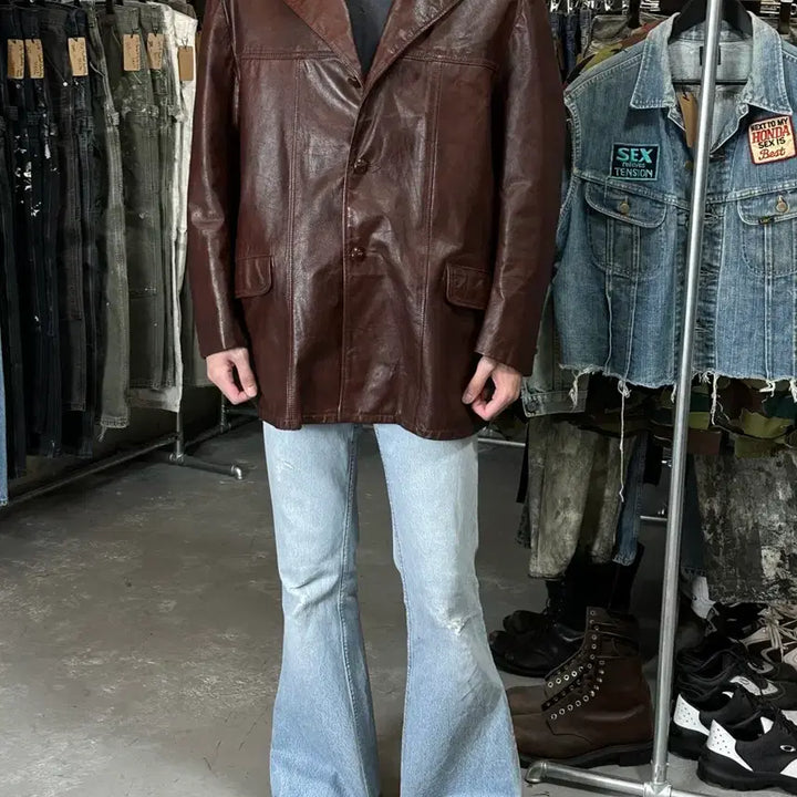 [BUNJANG] Vintage Burgundy Crop Leather Jacket / [46] 70's 빈티지 버건디 크롭 레더 자켓 파이트 클럽
