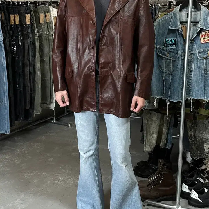 [BUNJANG] Vintage Burgundy Crop Leather Jacket / [46] 70's 빈티지 버건디 크롭 레더 자켓 파이트 클럽