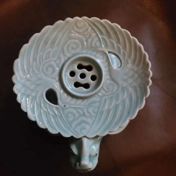 [BUNJANG] Songwol Kim Jong-ho Celadon Porcelain Turtle Dragon Overflow Cup / "희귀" 청자 거북 구룡 계영배