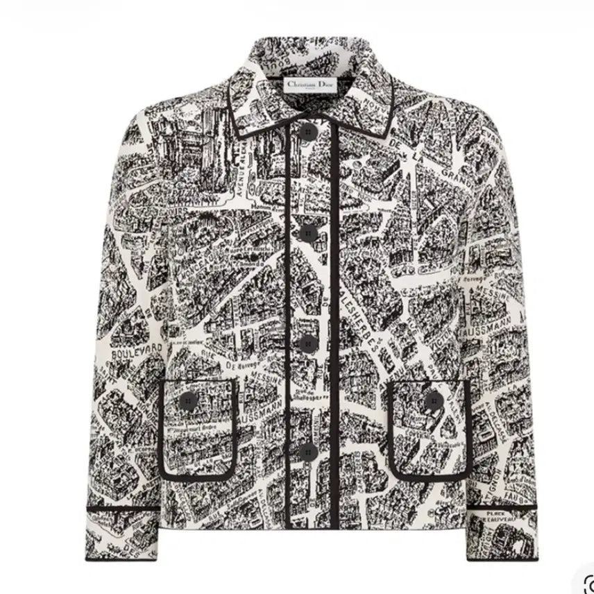 [BUNJANG] Dior Black and White Map Pattern Jacket (Size 38) / 디올 블랙 앤 화이트 지도 패턴 자켓 38