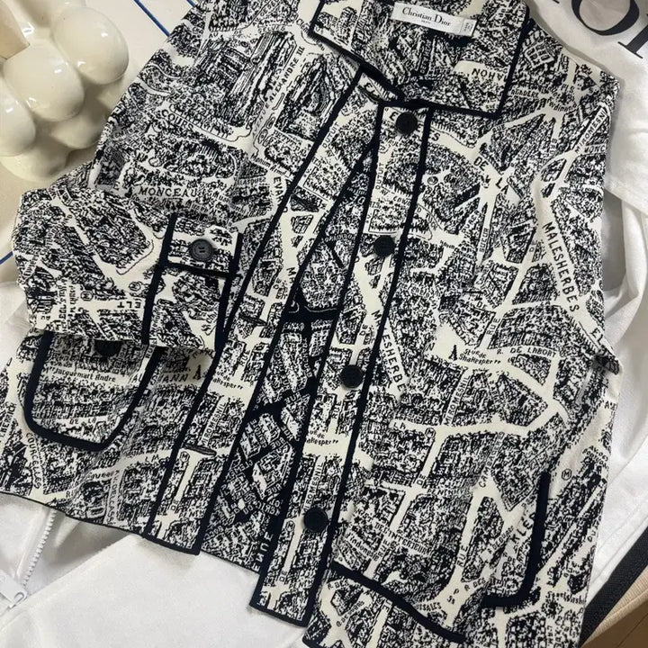 [BUNJANG] Dior Black and White Map Pattern Jacket (Size 38) / 디올 블랙 앤 화이트 지도 패턴 자켓 38