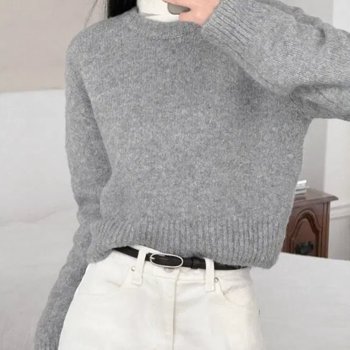 [BUNJANG] UUR Ring Bell Mini Round Knit Gray / 유유알 링벨 미니 라운드 니트 그레이