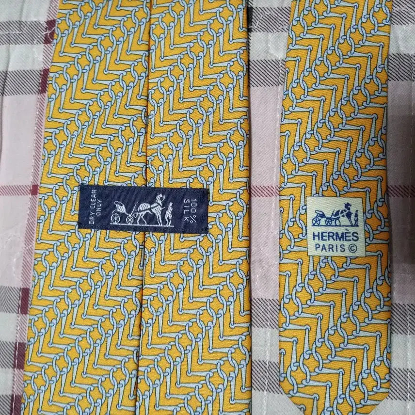 [BUNJANG] Hermès Yellow Chain Pattern Silk Tie / 정품 에르메스 옐로우 체인 패턴 실크넥타이 상태최상