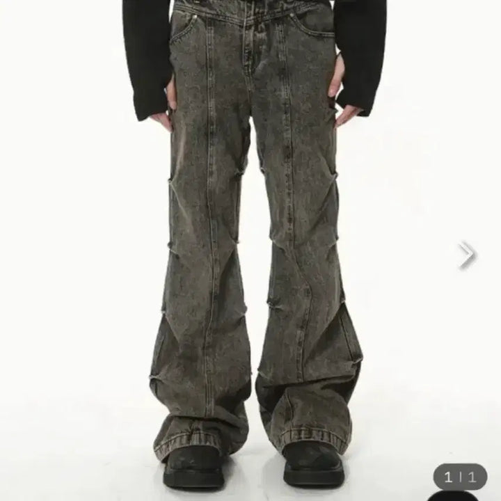 [BUNJANG] Rev Stoning Flack Denim Gray Pants / 레브 스토닝 플랙 데님 그레이 팬츠