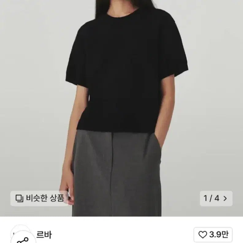 [BUNJANG] Levar Black Round Neck Short Sleeve Knit / 르바 블랙 라운드넥 반팔 니트