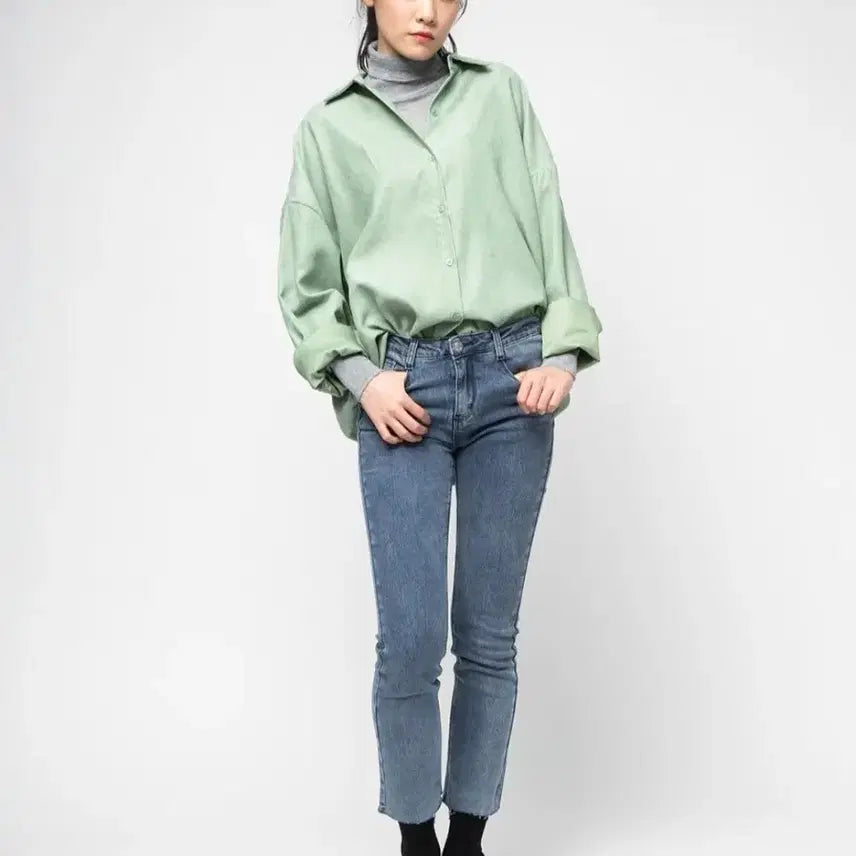 [BUNJANG] Mint Suede Oversized Shirt / 미착용 민트 스웨이드 오버핏 셔츠