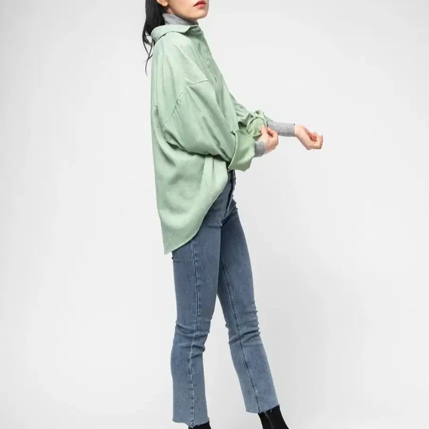 [BUNJANG] Mint Suede Oversized Shirt / 미착용 민트 스웨이드 오버핏 셔츠