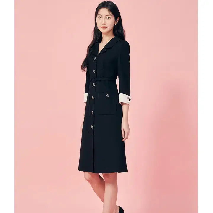 [BUNJANG] JJ JIGOTT Contrast Cuff Button Dress / 새제품)JJ지고트 커프스 배색 버튼 장식 원피스