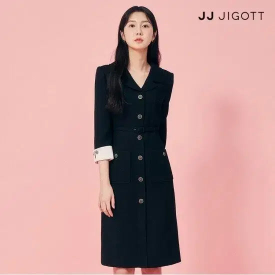 [BUNJANG] JJ JIGOTT Contrast Cuff Button Dress / 새제품)JJ지고트 커프스 배색 버튼 장식 원피스