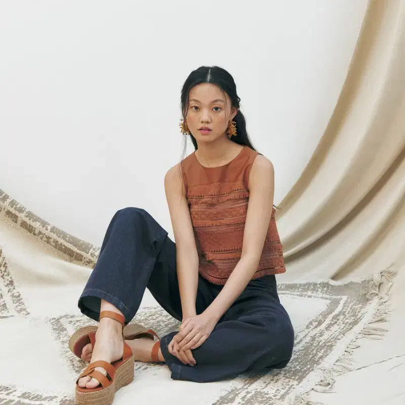 [BUNJANG] KUME Fringe Lace Sleeveless Blouse / [s] KUME 쿠메 프린지 레이스 보헤미안 에스닉 민소매 나시 탑