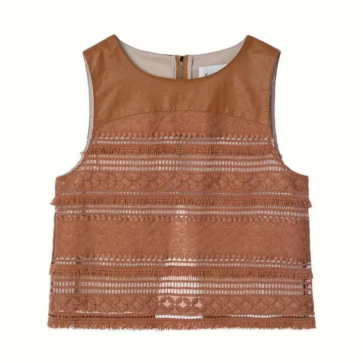 [BUNJANG] KUME Fringe Lace Sleeveless Blouse / [s] KUME 쿠메 프린지 레이스 보헤미안 에스닉 민소매 나시 탑
