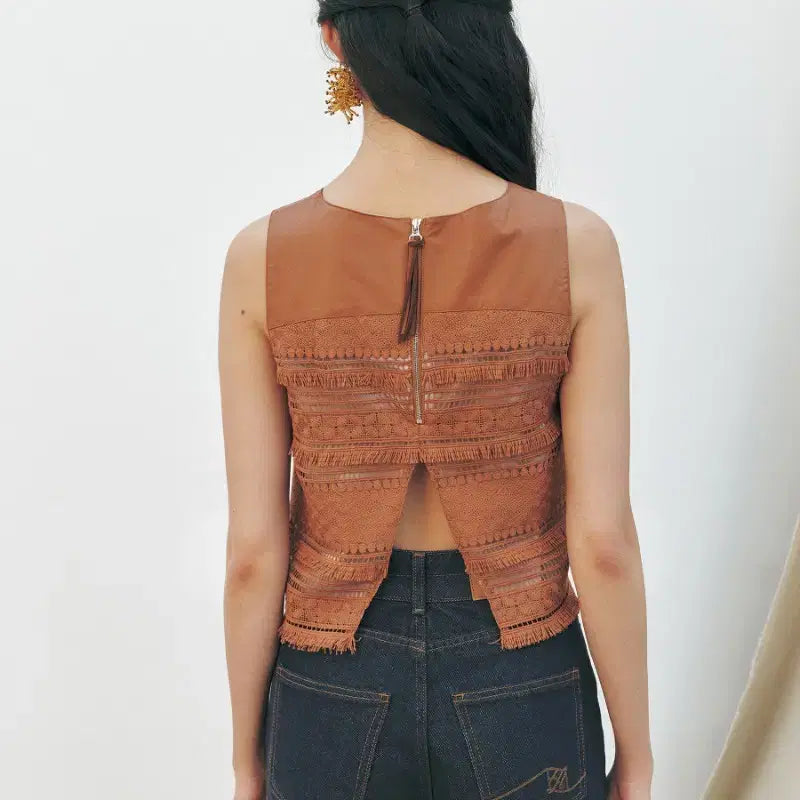 [BUNJANG] KUME Fringe Lace Sleeveless Blouse / [s] KUME 쿠메 프린지 레이스 보헤미안 에스닉 민소매 나시 탑