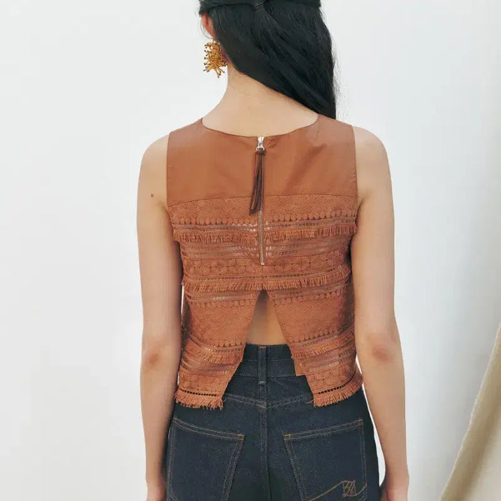 [BUNJANG] KUME Fringe Lace Sleeveless Blouse / [s] KUME 쿠메 프린지 레이스 보헤미안 에스닉 민소매 나시 탑