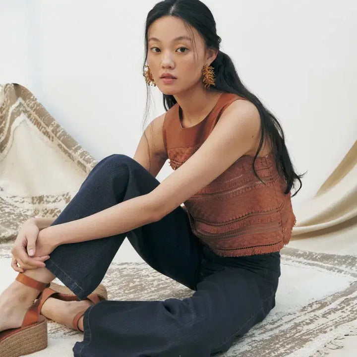 [BUNJANG] KUME Fringe Lace Sleeveless Blouse / [s] KUME 쿠메 프린지 레이스 보헤미안 에스닉 민소매 나시 탑