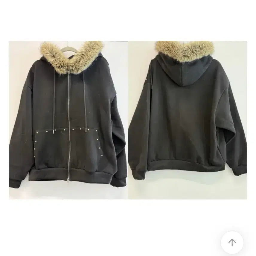 [BUNJANG] Black Fur Hooded Zip-up / 블랙 퍼 후드집업