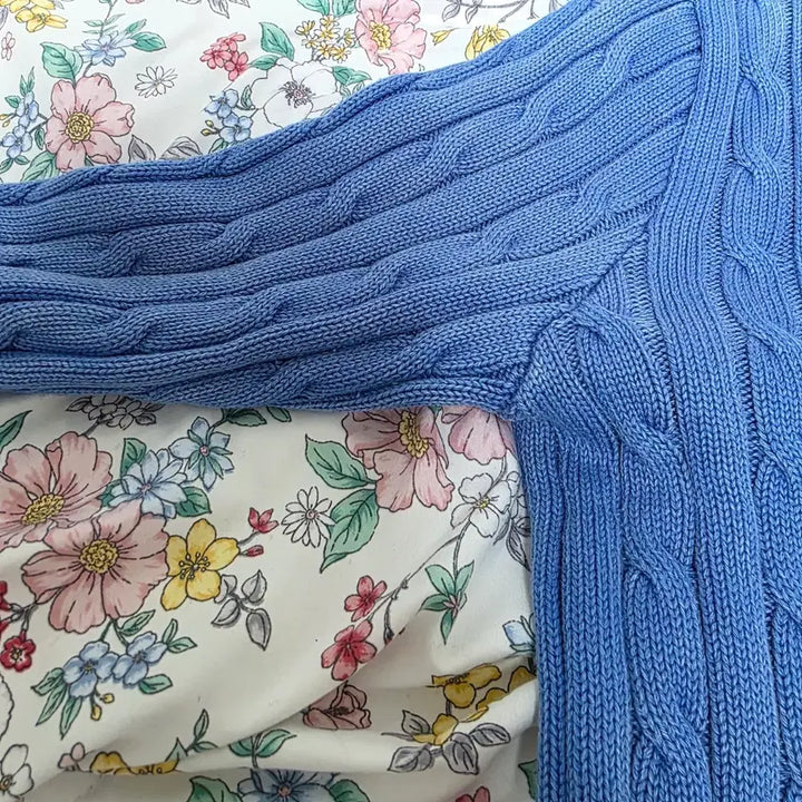 [BUNJANG] Polo Ralph Lauren Blue & White Cable Knit Sweater / 폴로랄프로렌 일본판) 블루x화이트 빈티지워싱 케이블 니트