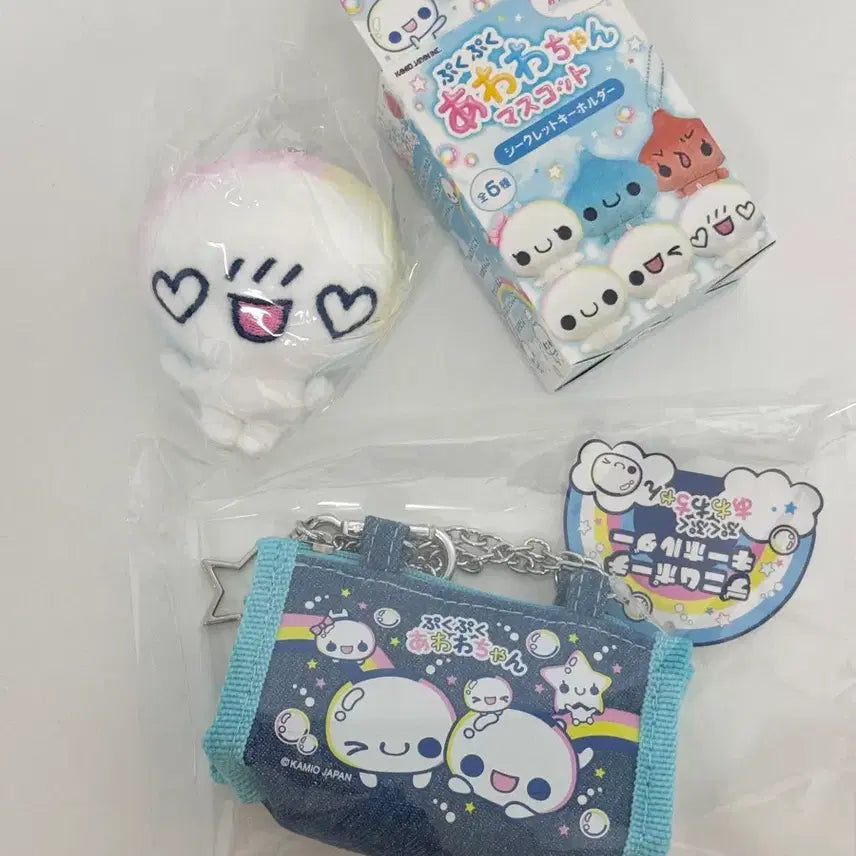 [BUNJANG] Awaawa-chan Mascot Doll &amp; Denim Pouch Keychain Bundle / 헤이세이 아와와짱 마스코트 인형 / 데님 파우치 키링 일괄