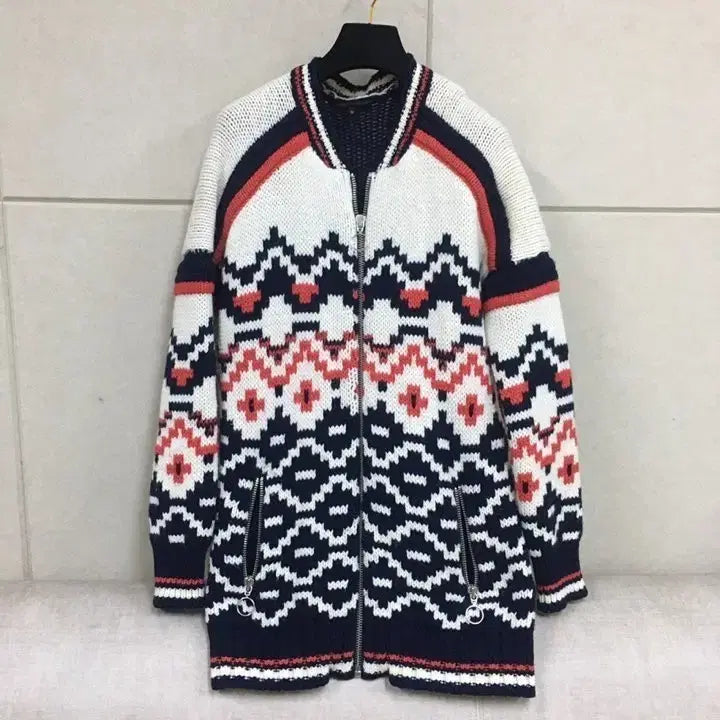 [BUNJANG] Maje Pattern Wool Knit Zip-up Cardigan / maje 마쥬 두툼한 패턴 울니트 집업 가디건