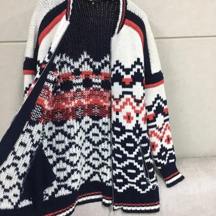 [BUNJANG] Maje Pattern Wool Knit Zip-up Cardigan / maje 마쥬 두툼한 패턴 울니트 집업 가디건