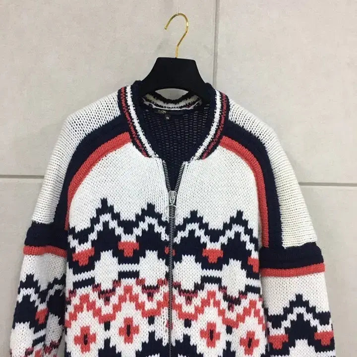 [BUNJANG] Maje Pattern Wool Knit Zip-up Cardigan / maje 마쥬 두툼한 패턴 울니트 집업 가디건