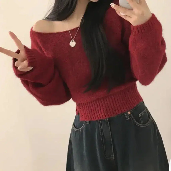 [BUNJANG] One Shoulder Knit Top / 원 오프숄더 니트 (배송비 제가 부담)