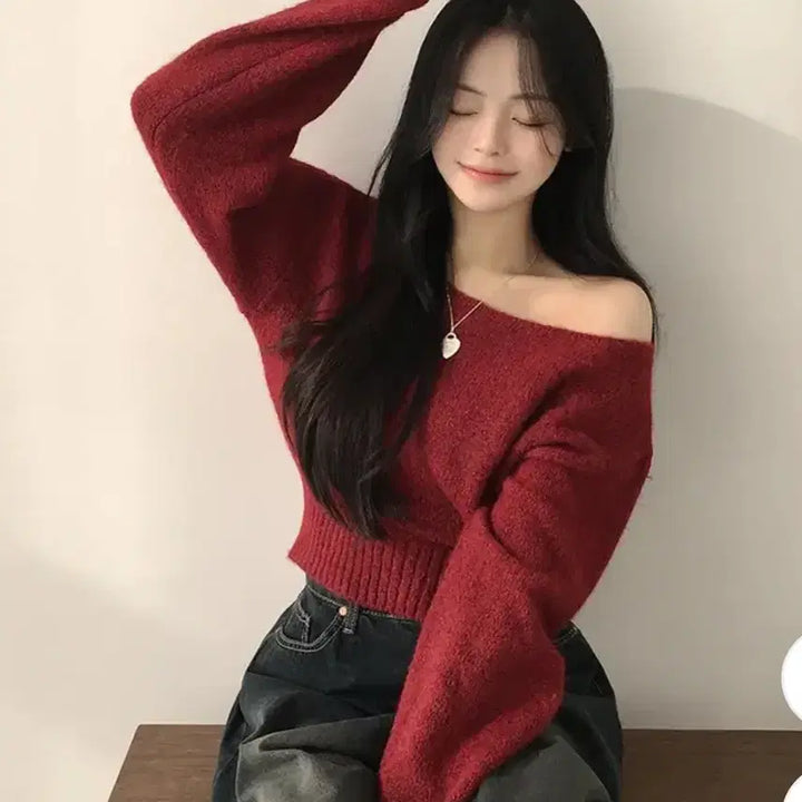 [BUNJANG] One Shoulder Knit Top / 원 오프숄더 니트 (배송비 제가 부담)