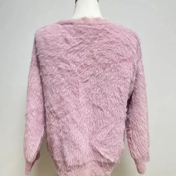 [BUNJANG] Pink Angora Crop Cardigan / 핑크 앙고라 가디건