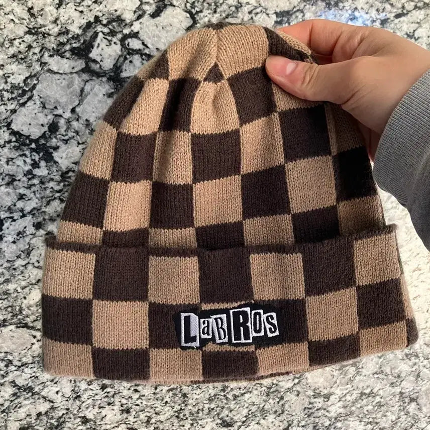 [BUNJANG] Labross Checkered Beanie Brown / 라브로스 체커보드 비니 브라운