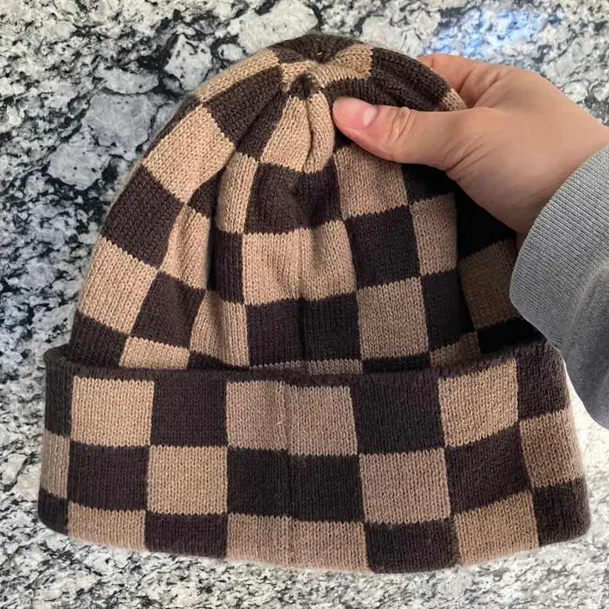 [BUNJANG] Labross Checkered Beanie Brown / 라브로스 체커보드 비니 브라운