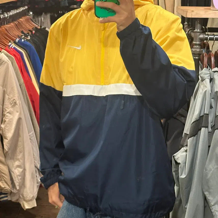 [BUNJANG] Nike Half-Zip Windbreaker Yellow / [HI] 나이키 반집업 바람믹이 옐로우