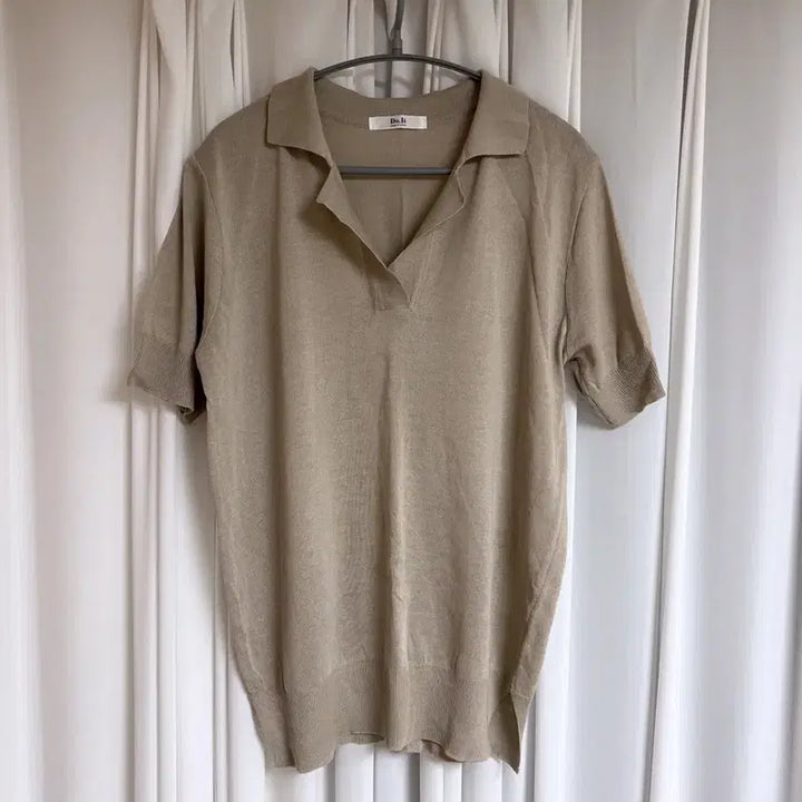 [BUNJANG] Karanec Beige Short Sleeve Knit Top / 카라넥 반팔 니트 베이지컬러