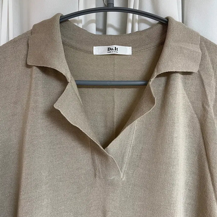 [BUNJANG] Karanec Beige Short Sleeve Knit Top / 카라넥 반팔 니트 베이지컬러